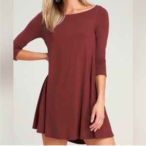 Lulus Maroon/Red Three Quarter Sleeve Swing Dress!